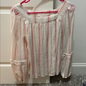 LC Lauren Conrad Cream and Pink Striped Square-Neck Blouse